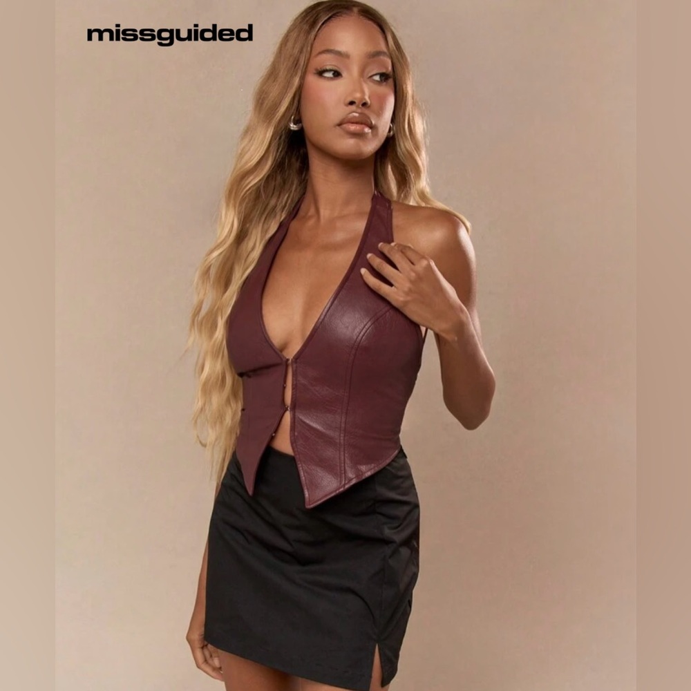 Missguided Burgundy Open Back Halter Crop Top
